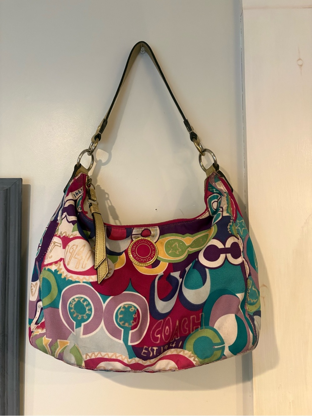 Y2K Vintage Coach Poppy Pop C Signature Graffiti Hobo Shouldee Bag Purse Gold